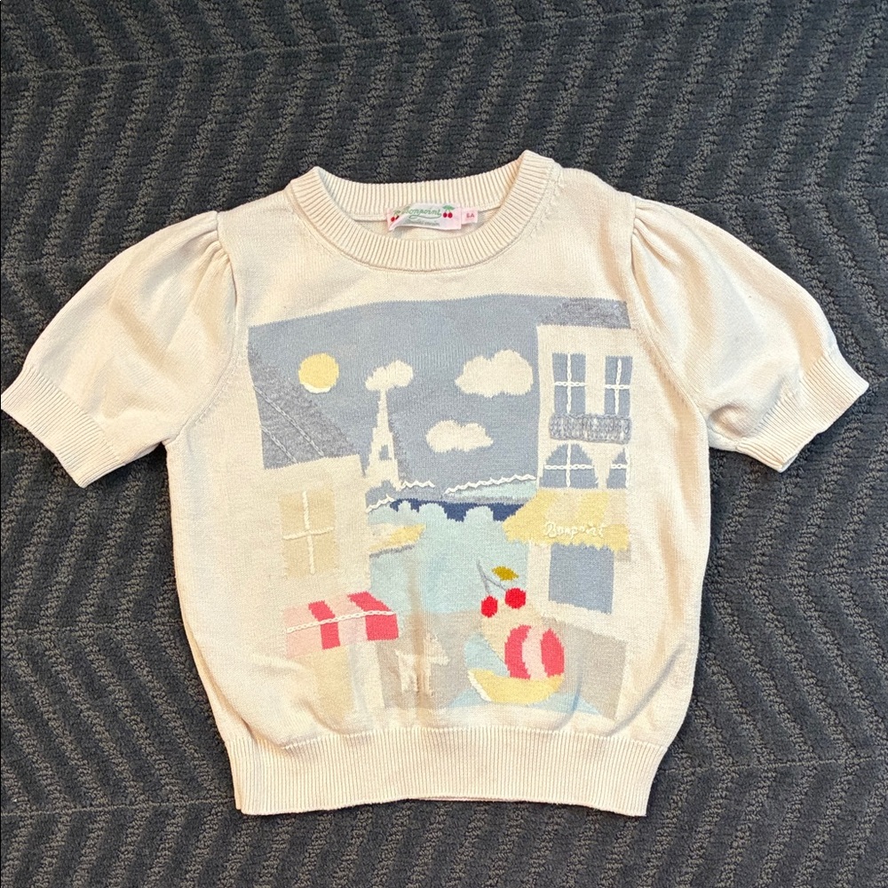 Bonpoint Cream Graphic Short Sleeve Sweater